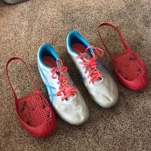 ASICS G553Y Racing Cleats size 9.5 w/ cleatskins protector slip Ins